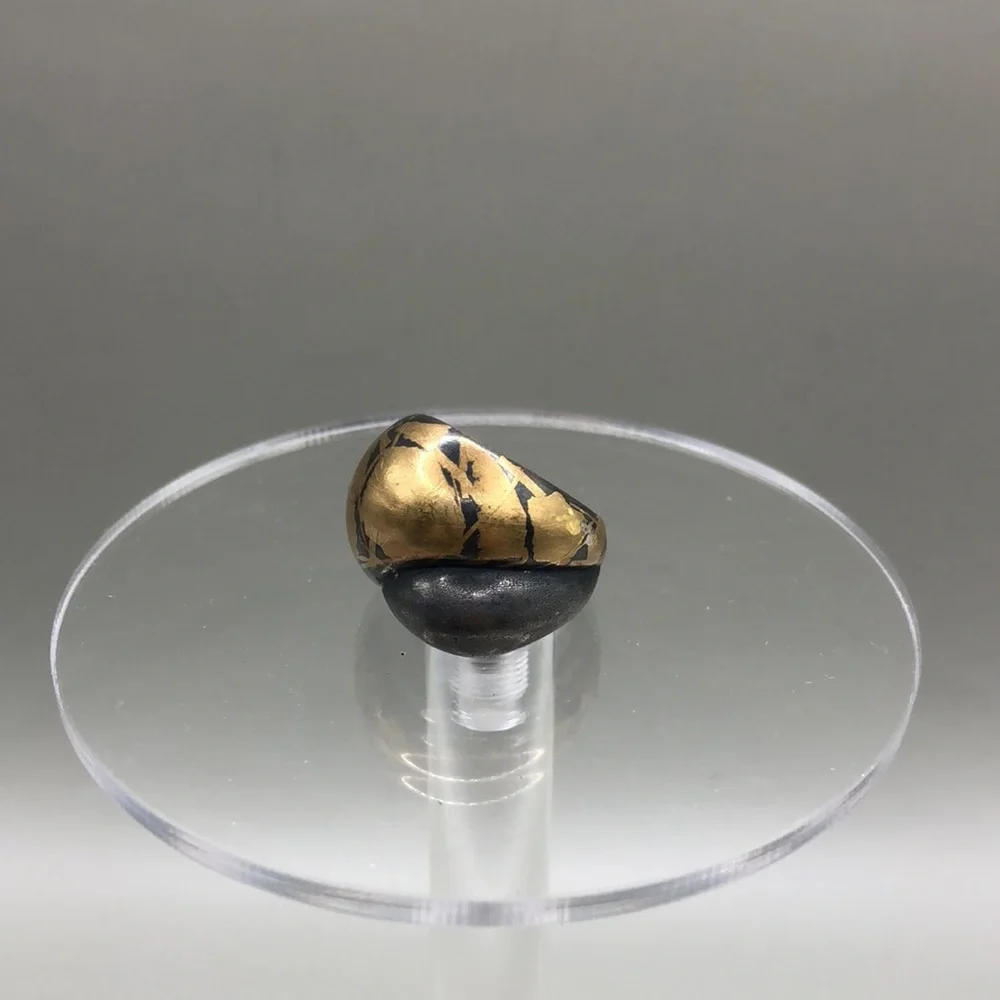 Sterling silver 925 brushed 14k gold modernist, contrasting, art to wear ring.